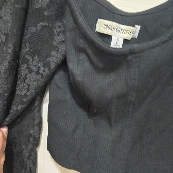 Urban Outfitters Lace Sleeve Ribbed Crop Top Small - Picture 6 of 8